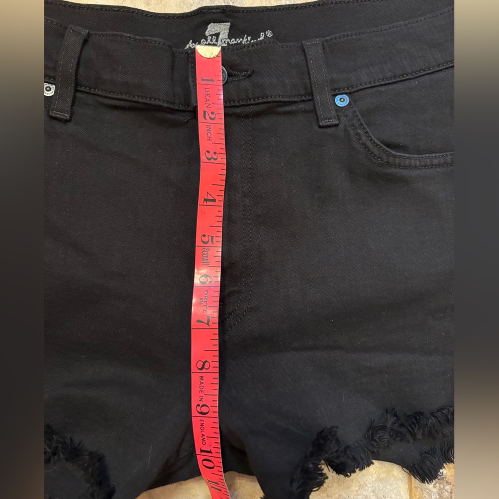 7 For All Mankind Black Cut Off Frayed Hem Mid Rise Black Denim Shorts Womens 31 - Picture 7 of 9